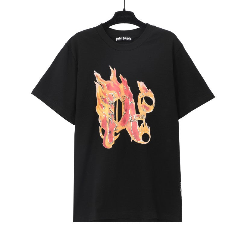 Palm Angels Graffiti Flame Palm Tree Graphic Oversized Tee Streetwear
